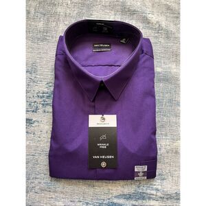New! Van Heusen Purple Regular Wrinkle Free Poplin Dress Shirt 18 36 / 37 2XL